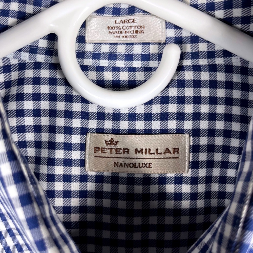 Peter Millar Button Down Men Large Navy White Gin… - image 4